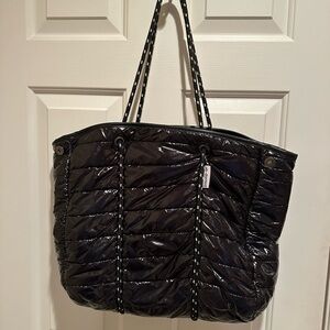 Ahdorned Glossy Puffy Liquid Black Quilted Sport Tote Bag